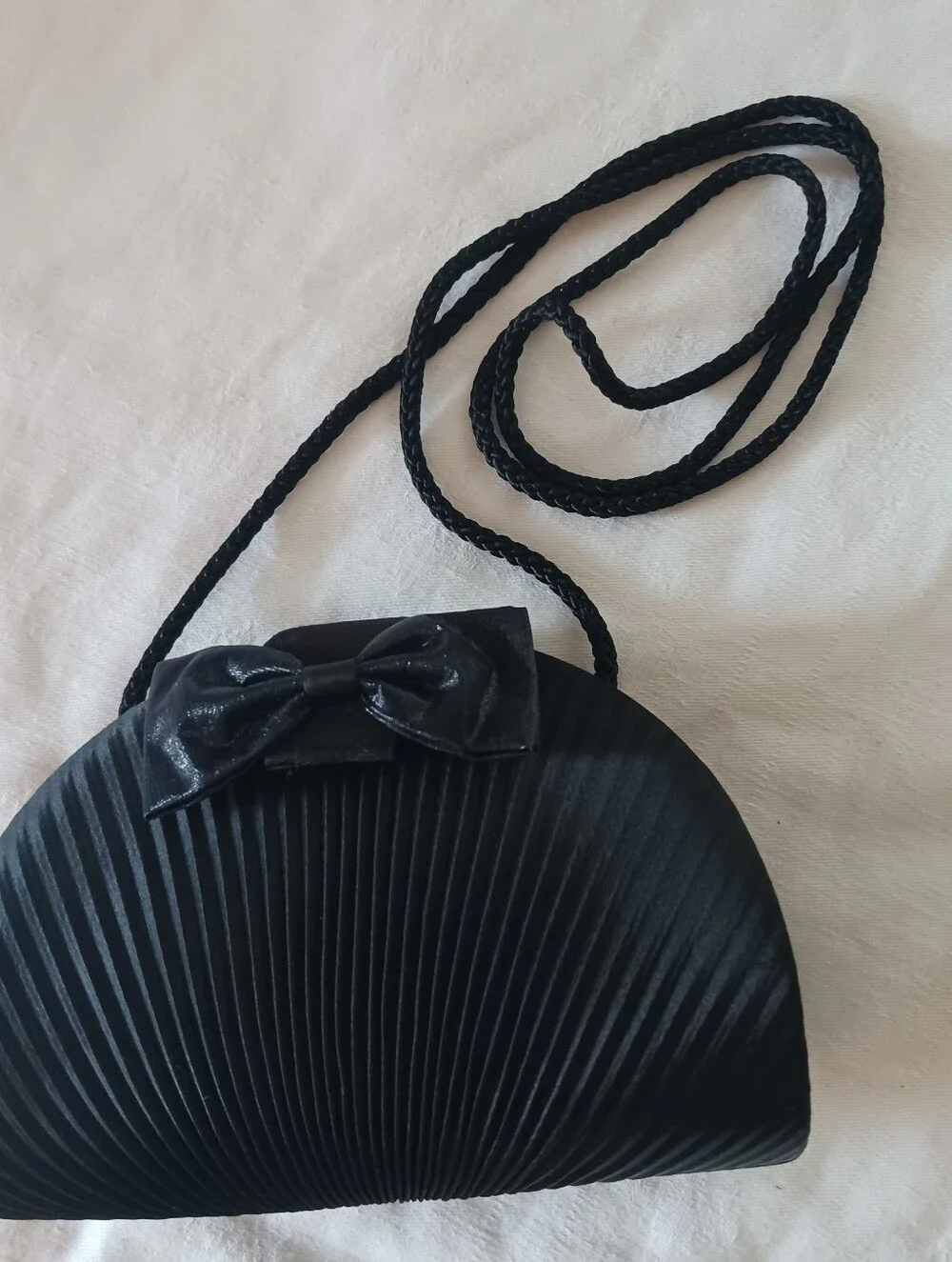 Black Pleated Bow Clutch Handbag